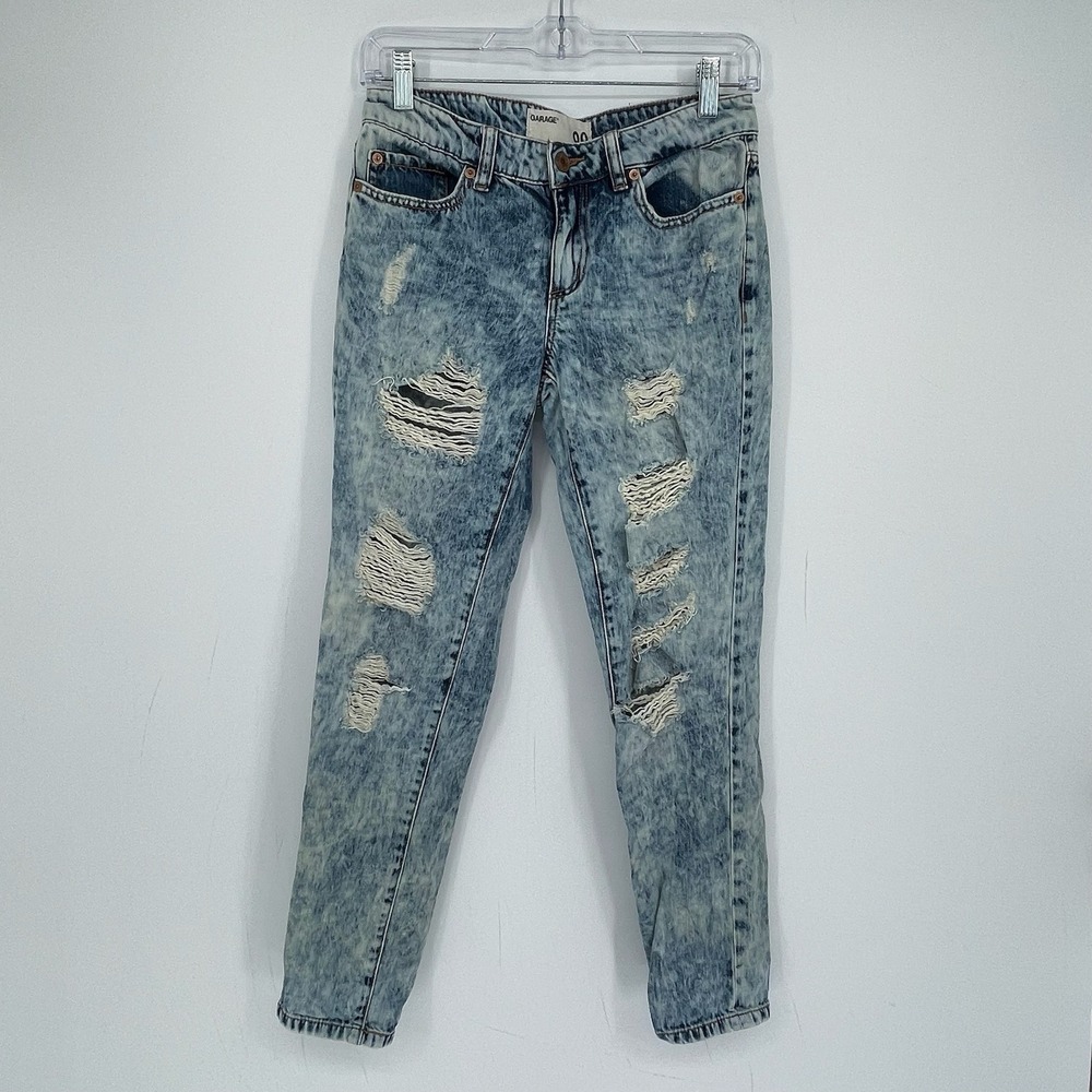 Garage Women's Blue Acid Wash Distressed Skinny Punk Edgy Denim Jeans Size 00